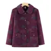 Abrigo de cuello vuelto para mujeres de mediana edad y mayores, nuevo top estampado de primavera y otoño para madres, ropa de lana elegante y holgada para abuelas