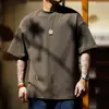 Camiseta unisex de alta gramatura 350g, ombro caído, gola redonda, top casual respirável de manga curta