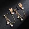 Pendientes de Clip para Oreja de Mujer Versátiles de Cadena Metálica con Borla y Colgante de Pedrería, Populares de Alta Gama, Lujo Ligero, Nicho, Transfronterizos Europeos y Americanos