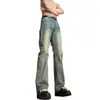 Calça jeans azul retrô para homens, novo estilo outono/inverno, slim-fit, perna estreita, corte reto, estilo high-street americano, levemente flare