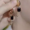 Aretes Cuadrados Negros para Mujer, Estilo de Lujo Moderno, Sensación de Alta Gama, Clip para Oreja, Adecuados para Orejas Sensibles, Accesorios de Moda Versátiles