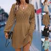 Vestido Transfronterizo con Patrón de Escamas, Crochet Tridimensional, Nuevo Estilo Europeo y Americano 2025, Vestido de Playa con Cuello en V, Vestido de Corte A, Vestido de Manga Larga