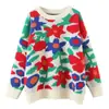 Outono e Inverno 2026 Novo Estilo Europeu e Americano Ins Suéter Soltinho Tricô Floral Moda Manga Longa Estilo Preguiçoso para Mulheres
