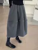 Falda Pomposa de Lana con Volantes Vintage para Mujer, Nuevo Estilo Otoño, Falda de Parches tipo Capullo, Falda de Paraguas Línea A Adelgazante de Cintura Alta