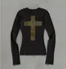 Otoño e Invierno 2026 Europeo y Americano Transfronterizo Estampado Fondo Y2K Moda Elegante para Mujer Venta al por Mayor Camiseta Trendy Versátil Cruz