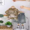 Elegante Conjunto de Manga Corta con Cuello Redondo Estampado para Niño Pequeño 2026 Nuevo Modelo Conjunto de Cadena con Cuello Redondo para Bebé Ropa de Moda