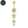 Anillo para Ombligo Perforado de Aleación de Titanio F316 con Flor de Zircón Colgante de Gota de Agua Anillo para Ombligo G23 Stud para Ombligo