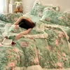 Estilo Princesa de Invierno Espesado Leche Polar Cálido Ropa de Cama Juego de Cuatro Piezas Encaje Polar Coral Funda Nórdica Sábana Faldón de Cama Suministros