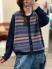 Otoño Invierno Nuevo Retro Hilo de Algodón Bloque de Color Cuello Redondo Manga Larga Tejido de Punto Holgado Versátil Casual Suéter de Punto