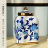 Porcelana Azul y Blanca Casa con Tapa Jarra General Cerámica de Alta Gama Florero Adornos de Entrada Sala de Estar Decoración de Hotel Artesanías Venta al por Mayor