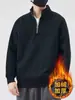 Moletom masculino da moda e estiloso para outono e inverno, com zíper parcial, gola alta, forrado com fleece, grosso, solto, quente, de manga comprida, jaqueta versátil nova
