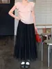 Falda larga de malla con volantes para mujer, falda de pastel de hadas estilo ballet francés de verano 2026, falda de línea A con dobladillo grande