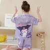 Pijamas de seda helada de manga corta con solapa para niños y niñas, cárdigan de dibujos animados, ropa de aire acondicionado, traje para el hogar
