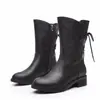 Zapatos para Mujer 2026 Otoño/Invierno Nuevo Estilo Tacón Grueso Cuero Suave Cómodo Botas de Moda para Madre Suela Antideslizante Caña Media Botas de Algodón con Felpa