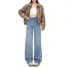 Directo del fabricante, jeans de mujer azul claro, nuevo estilo otoño/invierno 2026, corte recto holgado, pantalones versátiles de pierna ancha para personas petite