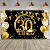 Nova Decoração de Festa de Aniversário Placa e Cartaz Preto e Dourado para Fundo de Cabine de Fotos de Aniversário com Estampagem Dourada