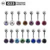 Piercing de Umbigo Meishier F136 Liga de Titânio Cravejado com Diamantes Titânio Gr23 Rosca Externa Stud de Umbigo Piercing Único com Diamante Tcheco