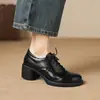 Zapatos de Cuero con Cordones Estilo Británico Retro 2026 Modelo Nuevo Tacón Medio 5cm Punta Redonda Casual Versátil Boca Baja Zapatos de Una Sola Pieza Talla Grande