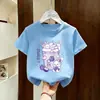 Camiseta Redonda Estilosa 100% Algodão para Crianças Maiores, Top Casual de Desenho Animado com Manga Curta da Moda para Meninas, Novo de Verão