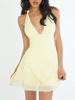 Estilo Verão 2025 Novo Sexy Hottie Vestido Bodycon Gola Halter Laço de Renda nas Costas Profundas Sem Costas Estilo Férias