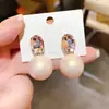 Brincos de Prata Retrô com Diamante Oval e Pérola Sintética Luxo Acessível Geométricos Estilosos Nicho Elegantes Brincos de Alta Qualidade para Mulheres