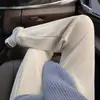 Pantalones de chenilla color crema lisos simples sin bolitas, nuevos de primavera 2022, ajustados, ocultan la carne, pierna ancha, elásticos