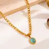 Collar de Cadena Gruesa de Acero de Titanio con Gema Artificial Verde Menta Cadena para Clavícula Ovalada de Acero de Titanio Sin Desvanecimiento Chapada