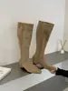 Botas Altas de Cuña con Hebilla Trasera y Cierre de Cremallera, Puntera Cuadrada, Gamuza, Otoño/Invierno 2026