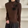 Suéter de punto tridimensional floral estilo francés transfronterizo para mujer, para principios de otoño, temperamento vintage, ajuste ceñido, manga larga