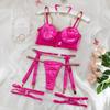 Conjunto de cuatro piezas de lencería sexy de satén de exportación europea y americana, superventas de verano, cadena metálica pesada para club nocturno, sexy.