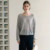 Suéter de malha liso de cor sólida, estilo casual soltinho com ombros caídos para mulheres, novo top versátil e elegante de outono 2325
