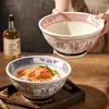 Tigela Cerâmica Estilo Chinês para Ramen com o Caractere '' para Uso Doméstico, Novo Modelo 2026, Cor Sob Esmalte, Tigela Grande para Macarrão, Tigela de Sopa de Macarrão com Pé Alto