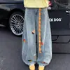 Jeans Bordados Retro Diseño de Dibujos Animados para Hombre 2026, Pantalones Casuales Rectos Holgados Estilo Pareja Otoño para Mujer 2026