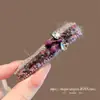 Pinza para el cabello de lana morada coreana con lazo y adornos pesados de pedrería, Pinza para el cabello de flecos de alta gama, Accesorio para el cabello Bb Hair Clip