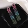 Pendientes de Borla Larga con Pedrería de Temperamento para Mujer, Boda, Actuación, Escenario, Gradiente Multicolor, Pendientes Adelgazantes Pendientes E775