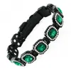 Pulsera Magnética de Moda Color Oro Rosa y Diamante Verde para Mujer, Pulsera Magnética con Esmeralda Cuadrada Grande Incrustada con Diamantes, de TikTok Transfronterizo