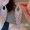 Brilhantes Brincos de Franja de Zircônia em Forma de Losango de Cristal de Vidro Brilhante Brincos Transfronteiriços Europeus e Americanos Brincos de Luxo Leve de Alta Qualidade para Mulheres