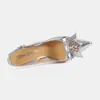Sapatos de salto alto transfronteiriços para comércio exterior, tamanhos grandes 35-46, sandálias femininas de salto alto com calcanhar aberto, sandálias de salto agulha com bico fino, vendas diretas do fabricante de Huidong