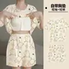 Pijama para Mujer de Manga Corta Dulce con Almohadilla en el Pecho Estilo Coreano Dibujos Animados Estudiante Verano Holgado Talla Grande Ropa de Casa Traje de Dos Piezas para Mujer