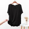 Nova T-shirt de Algodão Bit Estilo Coreano Primavera 2023 Plus Size Solta Decote V Curta na Frente Longa Atrás Manga Curta Feminina