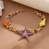 Collar de concha y estrella de mar esmaltada con cuentas transfronterizo europeo y americano, cadena para la clavícula de diseño nicho, collar exagerado estilo vacacional para mujer