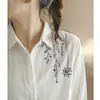 Nueva Colección Primavera 2022: Camisa de Algodón Elegante y Sencilla para Mujer, Manga Larga, Holgada, Versátil Blusa Bordada con Flores
