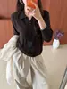 Diseño Nuevo Primavera y Otoño Rayas Verticales Perforadas Cuello Polo Tejido de Punto para Mujer Manga Larga Temperamento Adelgazante Versátil Top