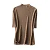 Zhengqi Roupas Especiais/Ponto de Lã Ultrafina de Contagem 48 Padrão Espinha de Peixe Gola Uma Linha Gola Meia-Alta Manga Média Blusa de Tricô