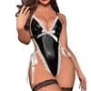 Uniforme de lencería sexy de una pieza con tirantes de encaje y charol para mujer, nuevo, transfronterizo europeo y americano