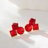 Brincos Europeus e Americanos de Indústria Pesada Estilosos Modernos Cheios de Diamantes Gota d'Água Pétala Franja Ankora Vermelho Outono e Inverno Festivos Quentes