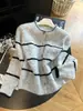 Directo de fábrica, cárdigan de punto a rayas suelto y casual estilo coreano para mujer, chaqueta suéter de bloques de color, moderno 13450