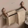 Ventosa Nogal Toallero Perchero de Almacenamiento Montado en la Pared para Baño sin Perforaciones Barra para Colgar Toallas Toallero de Baño