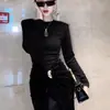 Otoño 2025 Nuevo Vestido de Dos Piezas Falso de Celebridad de Internet Estilo Socialité de Lujo Ligero para Mujer Empalme de Terciopelo Falda Larga Adelgazante