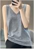 Camisola de verano de lana pura peinada fina con cuello en V para mujer, sin mangas, holgada, de punto, elegante, interior